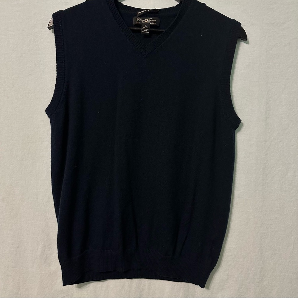 Pronto Uomo V-Neck Sweater Vest Navy Extra Fine Merino Wool Mens Lg runs small